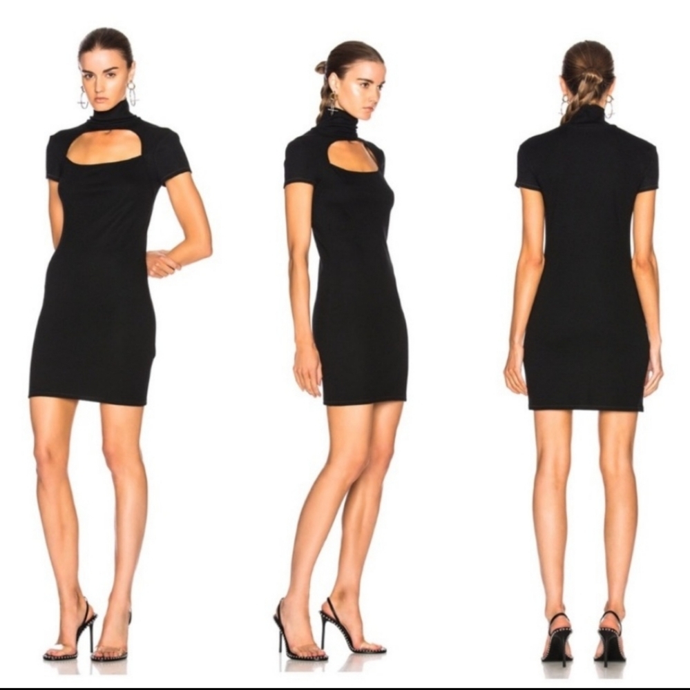 Helmut Lang Cutout Wool Silk Black Dress Mock Neck Size L Large